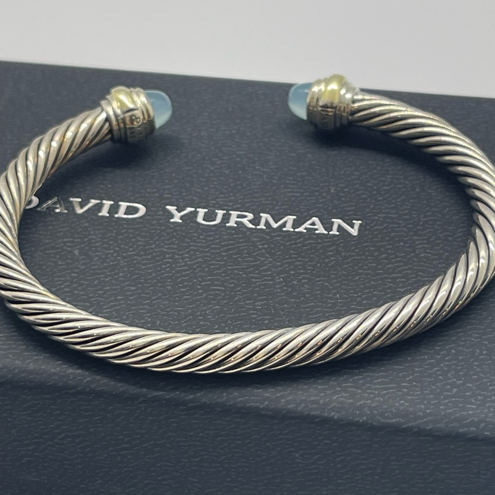David Yurman 5mm Bracelet with Blue Chalcedony and Gold - Picture 8 of 9